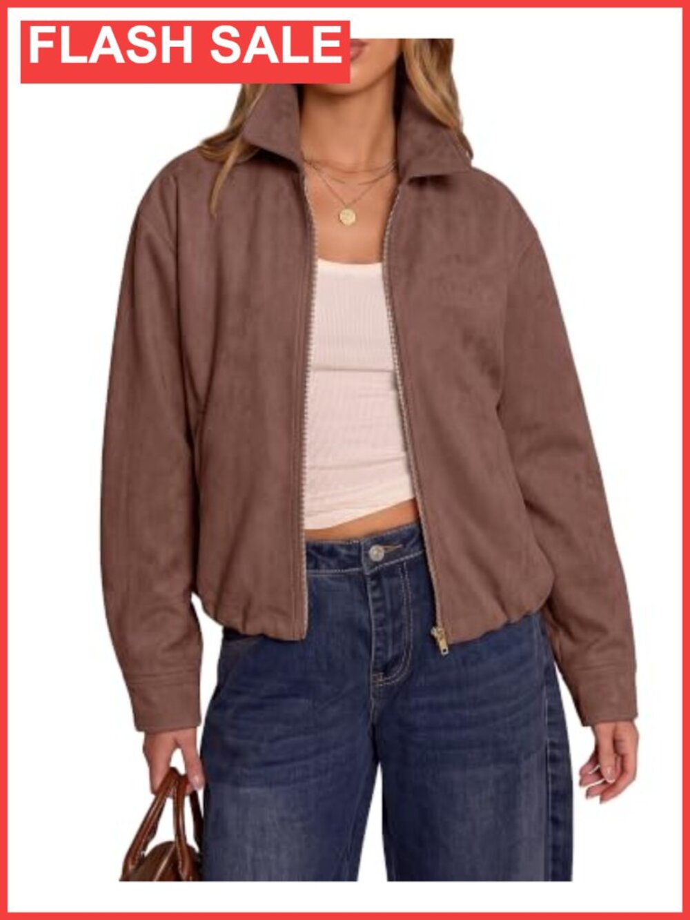 Faux Suede Jacket Womens Oversized Cropped Zip Co